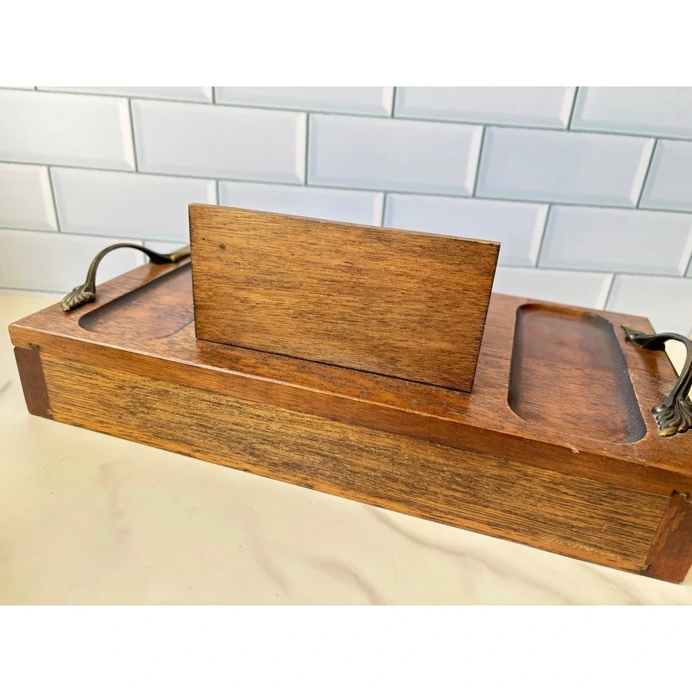 Vintage 1971 Royal London Wood Valet Box Jewelry Organizer Desk Caddy Japan Red